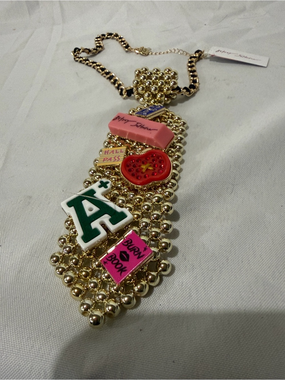 Betsey Johnson Best in Class School Tie Statement Necklace NWT $148 MSRP